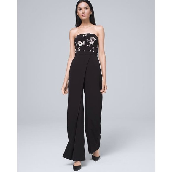 White House Black Market Pants - WHBM Floral-Bodice Split-Leg Jumpsuit